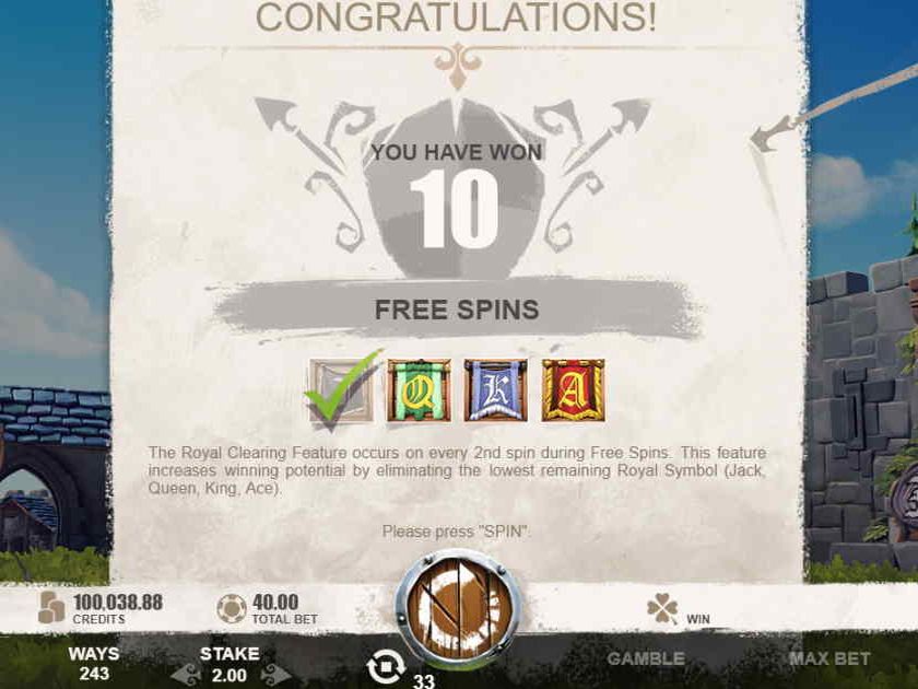 Раунд с фриспинами запускают изображения мишеней Бесплатные вращения в слоте Robin of Sherwood